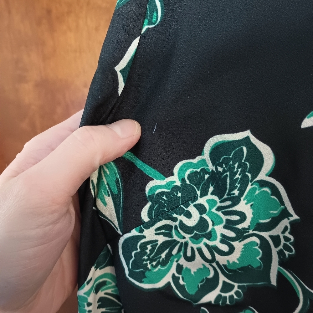 Catherines 3X Button Front Blouse Top Kelly Green Floral Satin Peasant - Picture 9 of 13